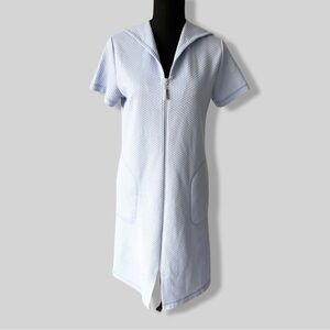 Vintage Diamond Tea Textured Zip  Up Uniform Style Mini Dress